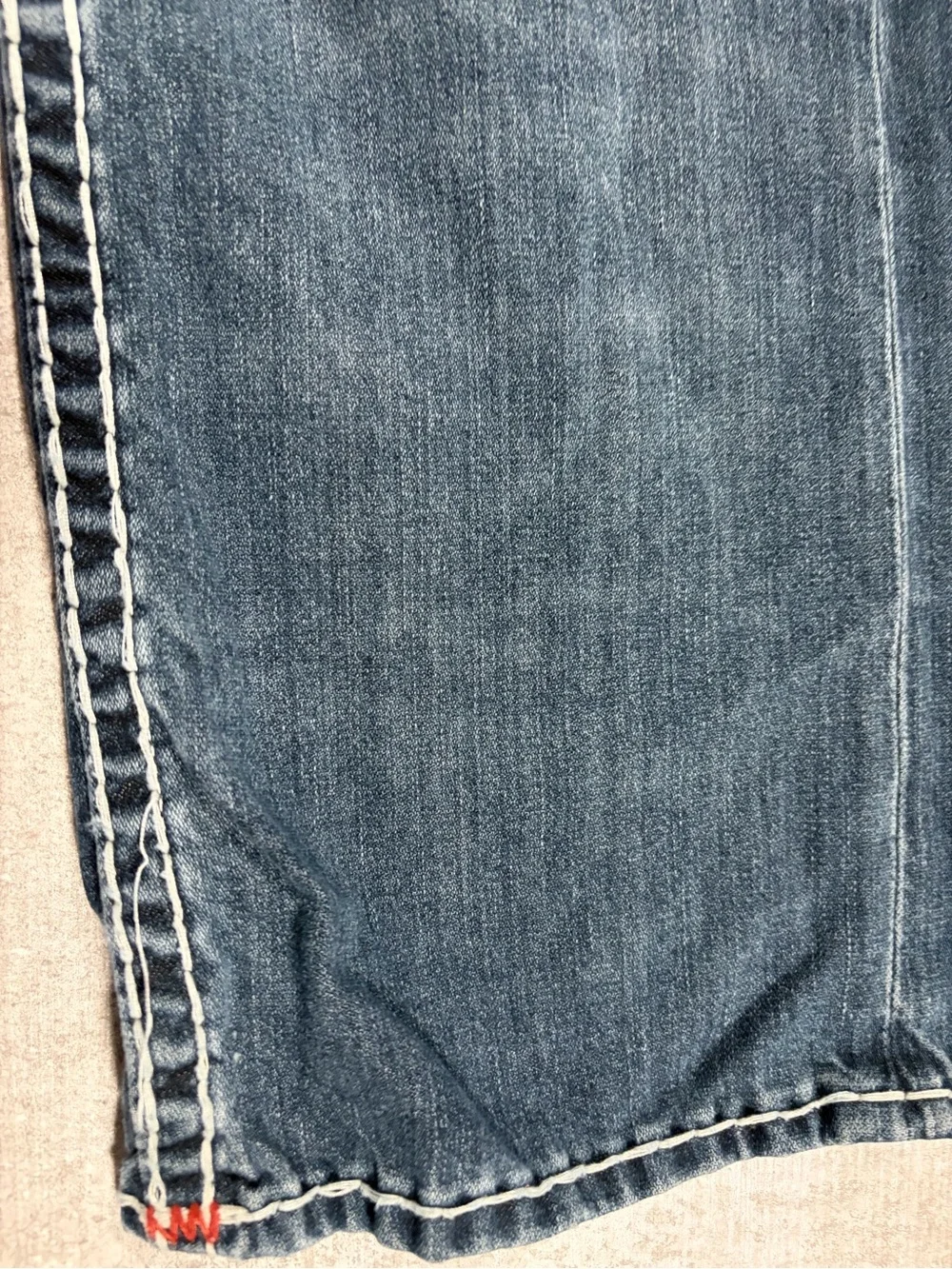 True Religion Men’s Medium Blue Straight Leg Jeans with Red Stitching